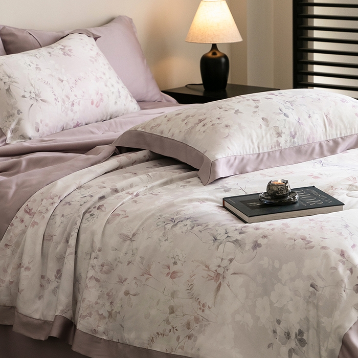 91家纺网 家纺一手货源 找家纺 立奥被业 2025年新款100%莱赛尔夏被莱赛尔夏被四件套天丝夏凉被 繁希-紫