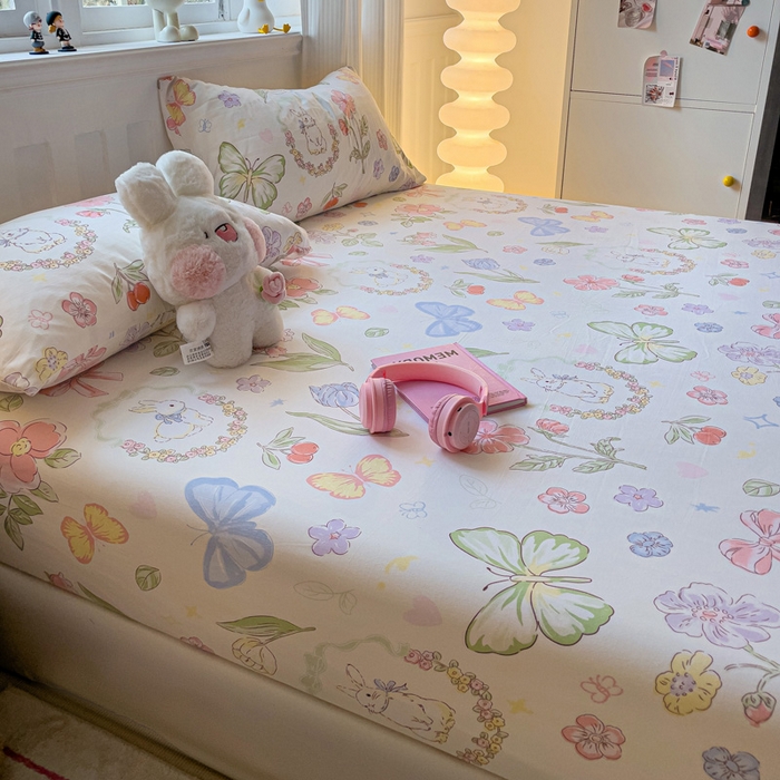 91家纺网 家纺一手货源 找家纺 仟人梦2025新款水洗棉印花床笠 莫莉兔