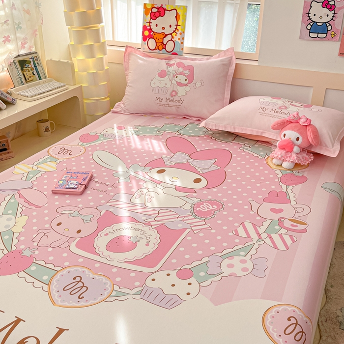 91家纺网 家纺一手货源 找家纺 博雅 2025新款三丽鸥全棉大版床笠-第二批 音乐美乐蒂