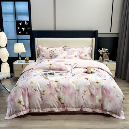 91家纺网 家纺一手货源 找家纺 兄弟坊2025新款兰精天丝数码印花四件套 芬芳