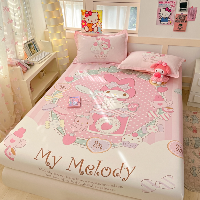 91家纺网 家纺一手货源 找家纺 博雅 2025新款三丽鸥全棉大版床笠-第二批 音乐美乐蒂