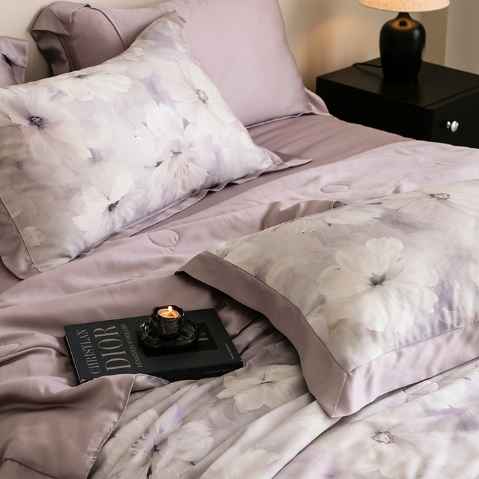 91家纺网 家纺一手货源 找家纺 立奥被业 2025年新款100%莱赛尔夏被莱赛尔夏被四件套天丝夏凉被 邂逅-紫