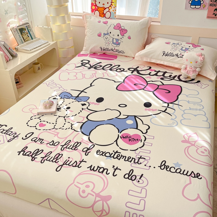 91家纺网 家纺一手货源 找家纺 博雅 2025新款三丽鸥全棉大版床笠-第二批 漫画KT猫