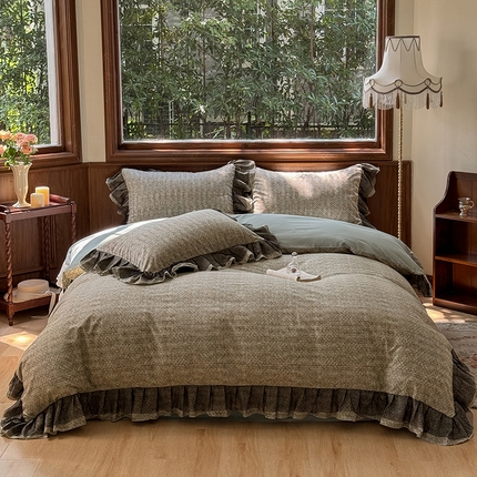 91家纺网 家纺一手货源 找家纺 TT.one 塔塔家居 2025新款全棉法式浪漫双层花边四件套-森野系列 漫语