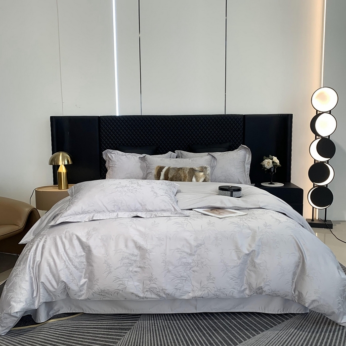 91家纺网 家纺一手货源 找家纺 莱豫 2025新款100支新疆阿克苏长绒棉提花四件套 托卡斯银灰