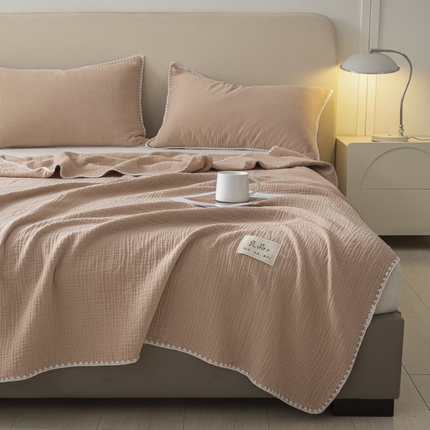 91家纺网 家纺一手货源 找家纺 博雅 2025新款全棉五层纱多功能盖毯 豆沙