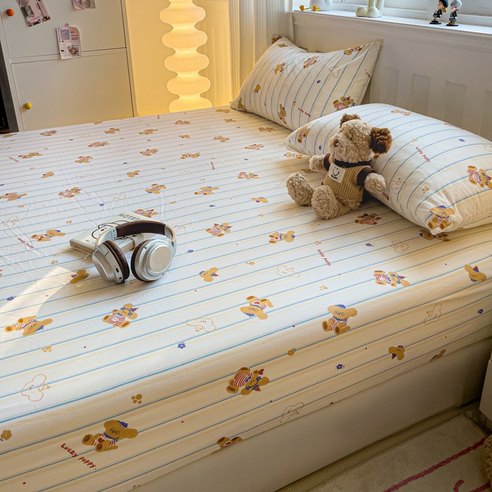 91家纺网 家纺一手货源 找家纺 仟人梦2025新款水洗棉印花床笠 心乐熊