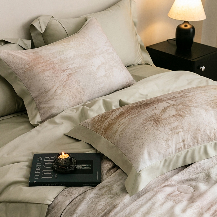 91家纺网 家纺一手货源 找家纺 立奥被业 2025年新款100%莱赛尔夏被莱赛尔夏被四件套天丝夏凉被 墨屿-绿