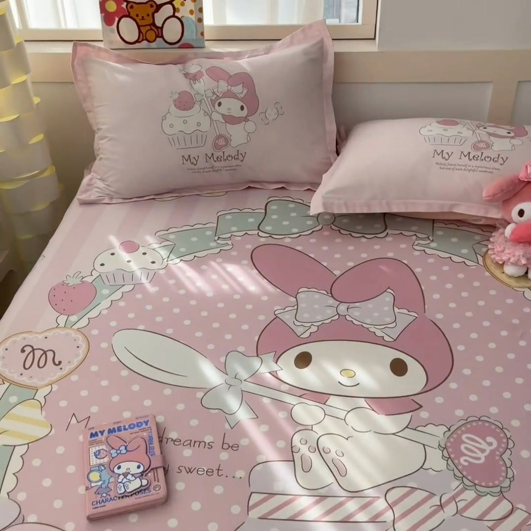 91家纺网 家纺一手货源 找家纺 博雅 2025新款三丽鸥全棉大版床笠-第二批 音乐美乐蒂