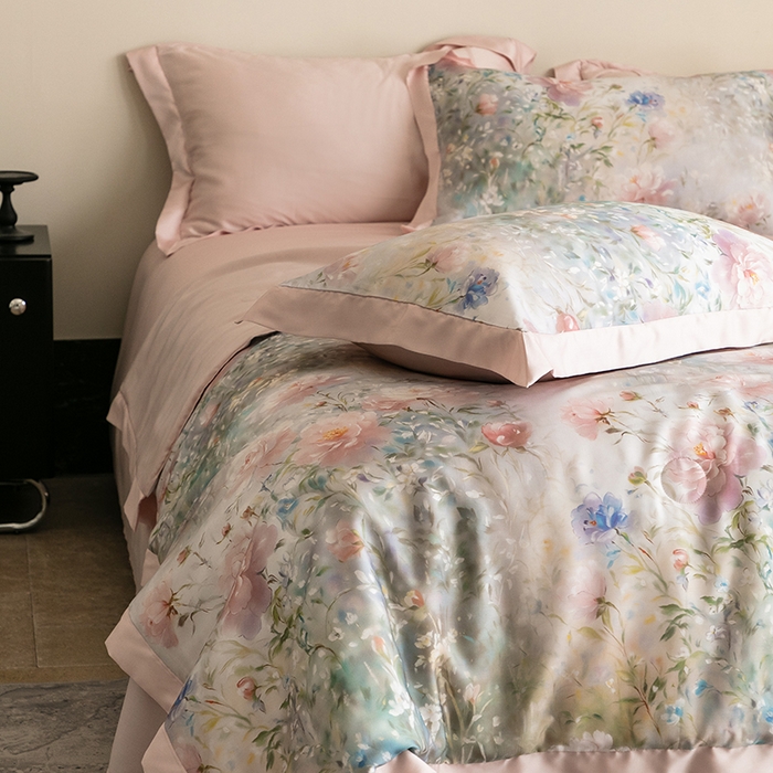 91家纺网 家纺一手货源 找家纺 立奥被业 2025年新款100%莱赛尔夏被莱赛尔夏被四件套天丝夏凉被 虞美人-粉