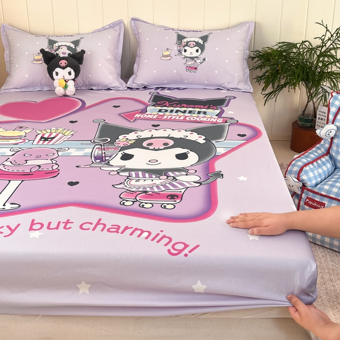 91家纺网 家纺一手货源 找家纺 博雅 2025新款三丽鸥全棉大版床笠-第二批 库洛米宝贝