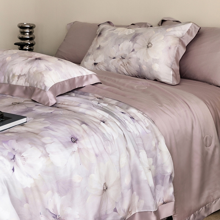 91家纺网 家纺一手货源 找家纺 立奥被业 2025年新款100%莱赛尔夏被莱赛尔夏被四件套天丝夏凉被 邂逅-紫