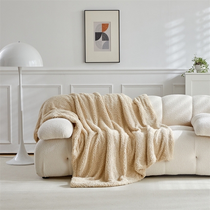温宁家纺 2025新款双面羊羔绒毯子 双面羊羔绒毯子-米色