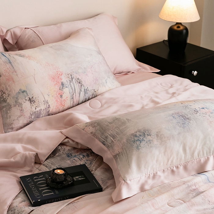 91家纺网 家纺一手货源 找家纺 立奥被业 2025年新款100%莱赛尔夏被莱赛尔夏被四件套天丝夏凉被 水墨江南