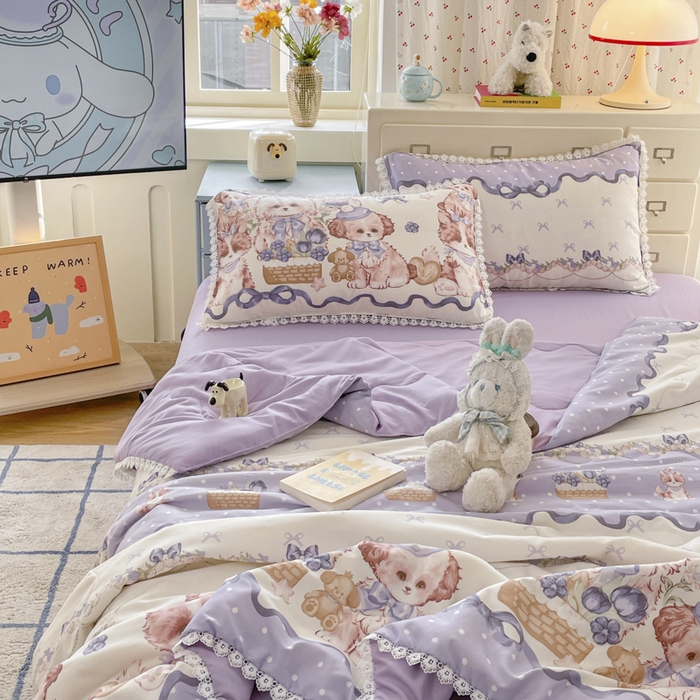 91家纺网 家纺一手货源 找家纺 老帅的工厂店 2025新款A类印花洛丽塔夏被（提供买家秀） 小狗茶话会