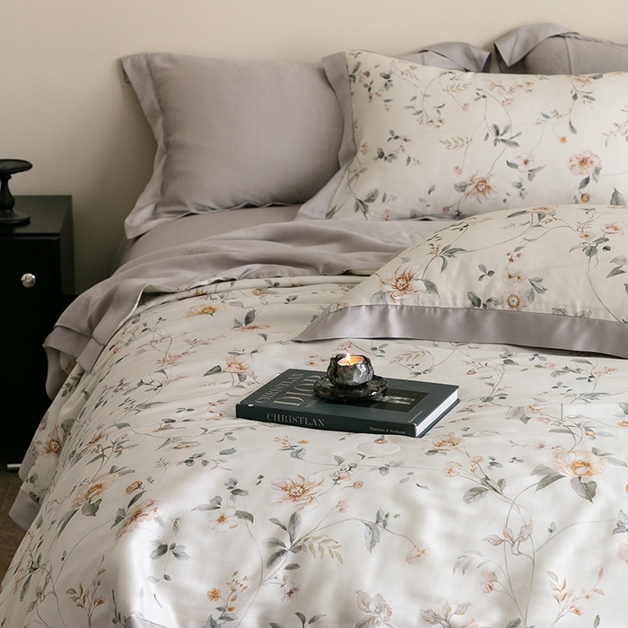 91家纺网 家纺一手货源 找家纺 立奥被业 2025年新款100%莱赛尔夏被莱赛尔夏被四件套天丝夏凉被 初妍-灰