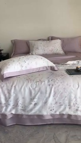 91家纺网 家纺一手货源 找家纺 立奥被业 2025年新款100%莱赛尔夏被莱赛尔夏被四件套天丝夏凉被 繁希-紫