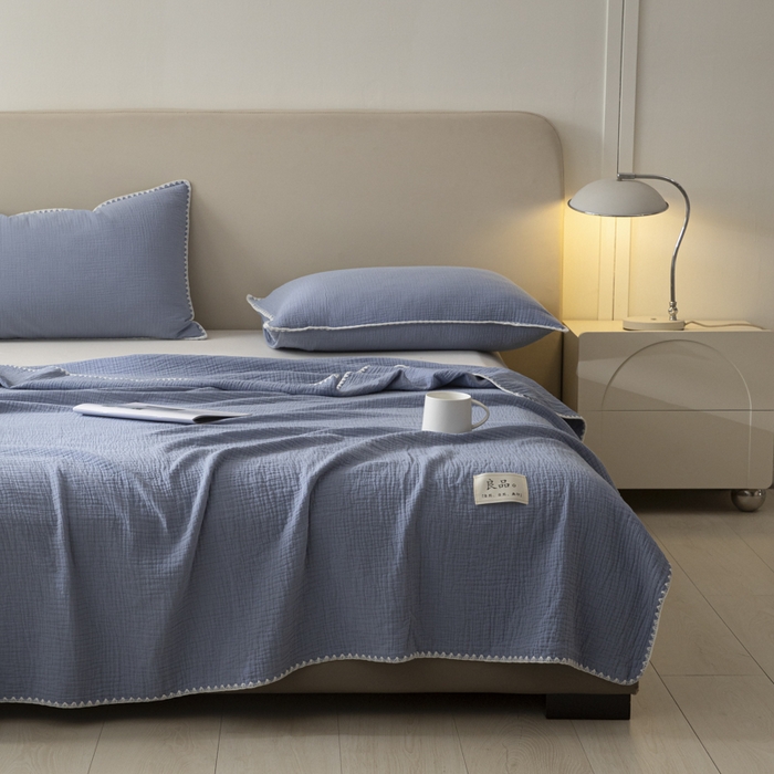 91家纺网 家纺一手货源 找家纺 博雅 2025新款全棉五层纱多功能盖毯 海天兰