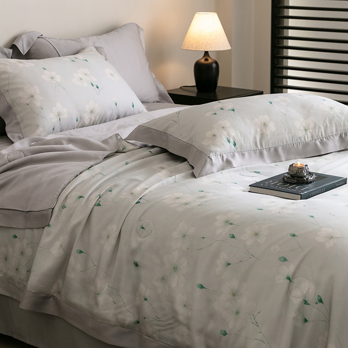 91家纺网 家纺一手货源 找家纺 立奥被业 2025年新款100%莱赛尔夏被莱赛尔夏被四件套天丝夏凉被 沁语-灰