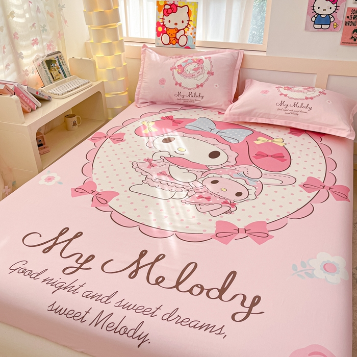 91家纺网 家纺一手货源 找家纺 博雅 2025新款三丽鸥全棉大版床笠-第二批 小花美乐蒂