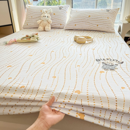 博雅 2025新款全棉老粗布烫画床笠系列 心动-Bunny兔