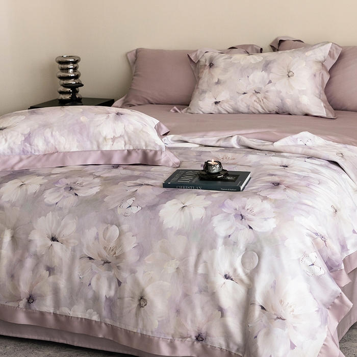 91家纺网 家纺一手货源 找家纺 立奥被业 2025年新款100%莱赛尔夏被莱赛尔夏被四件套天丝夏凉被 邂逅-紫