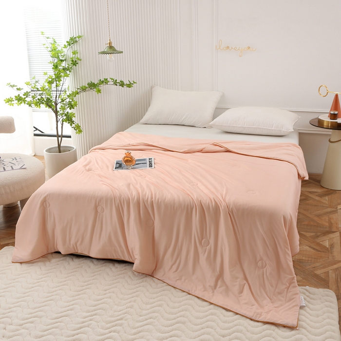 91家纺网 家纺一手货源 找家纺 薇玛仕 2025新款A类牛奶丝针织棉印花大豆夏凉被空调被儿童被 温馨粉