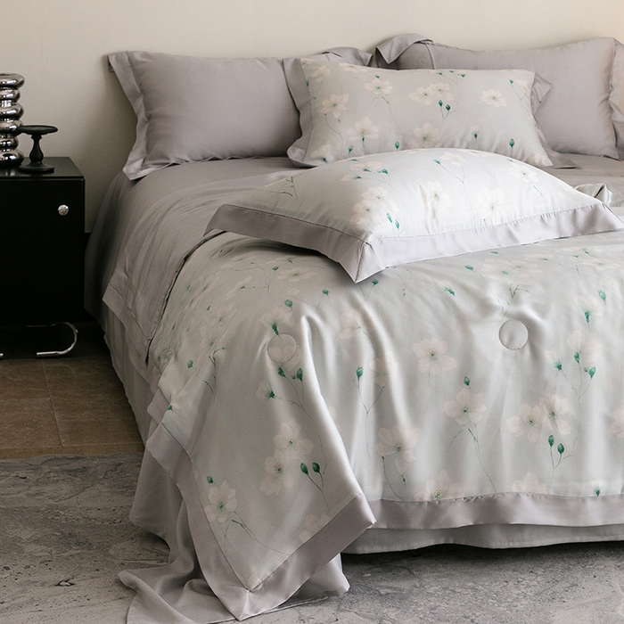 91家纺网 家纺一手货源 找家纺 立奥被业 2025年新款100%莱赛尔夏被莱赛尔夏被四件套天丝夏凉被 沁语-灰