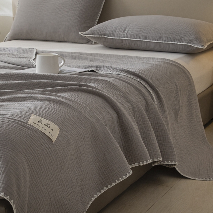 91家纺网 家纺一手货源 找家纺 博雅 2025新款全棉五层纱多功能盖毯 浅灰