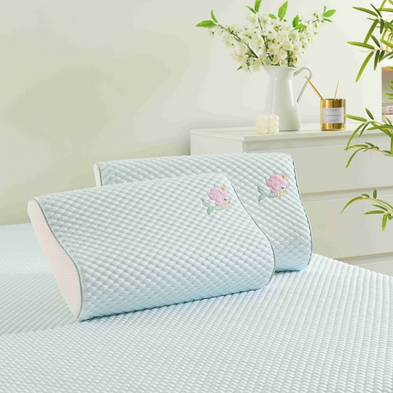 小猫派 2025新款夏季冰丝凉感豆豆乳胶枕套清凉儿童记忆枕芯套 单枕套–蓝色美人鱼