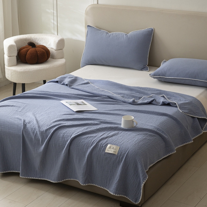 91家纺网 家纺一手货源 找家纺 博雅 2025新款全棉五层纱多功能盖毯 海天兰