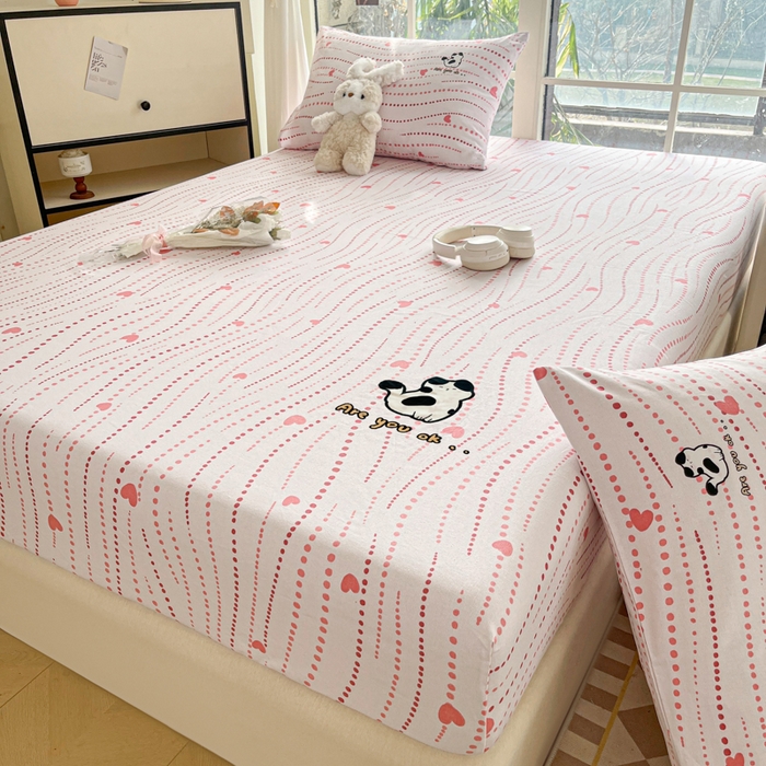 91家纺网 家纺一手货源 找家纺 博雅 2025新款全棉老粗布烫画床笠系列 心动-小花猫