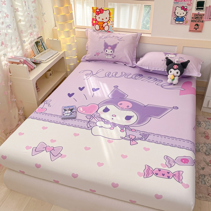 91家纺网 家纺一手货源 找家纺 博雅 2025新款三丽鸥全棉大版床笠-第二批 气球库洛米