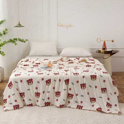 薇玛仕 2025新款A类牛奶丝针织棉印花大豆夏凉被空调被儿童被 草莓熊