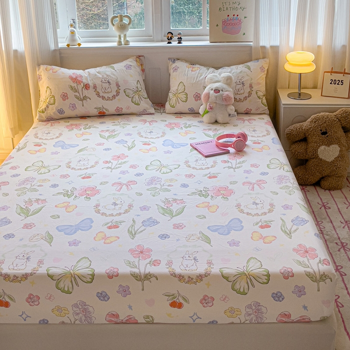 91家纺网 家纺一手货源 找家纺 仟人梦2025新款水洗棉印花床笠 莫莉兔