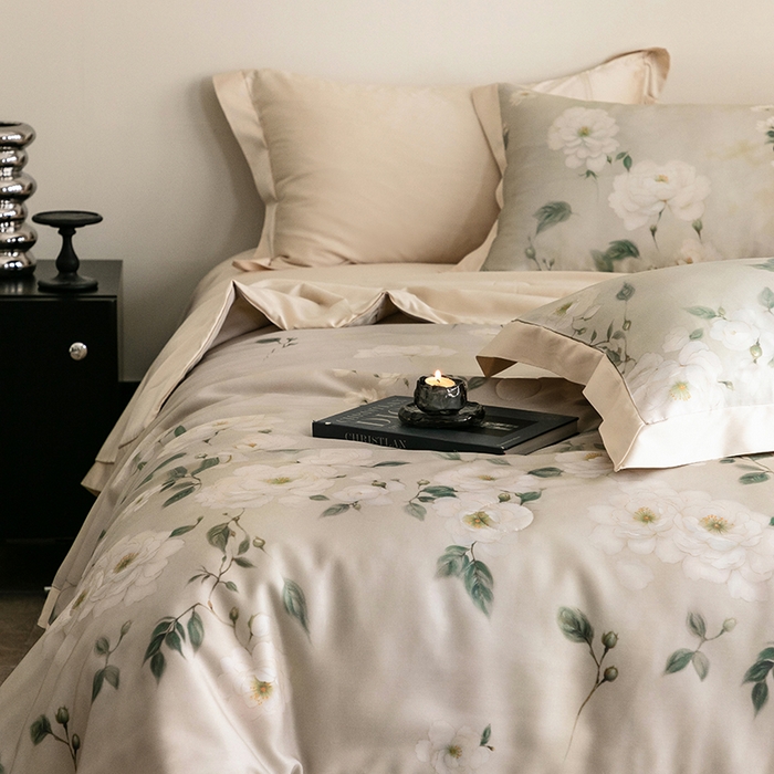 91家纺网 家纺一手货源 找家纺 立奥被业 2025年新款100%莱赛尔夏被莱赛尔夏被四件套天丝夏凉被 木兰花-金