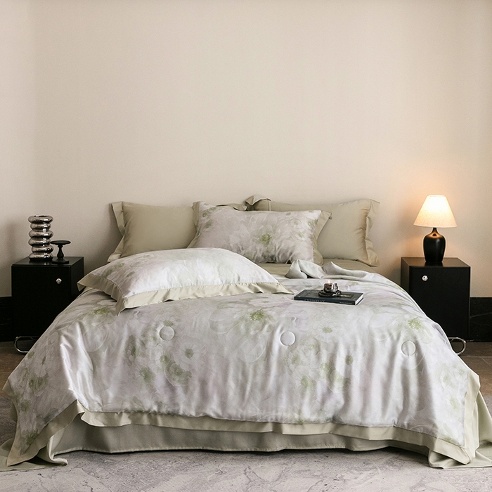 91家纺网 家纺一手货源 找家纺 立奥被业 2025年新款100%莱赛尔夏被莱赛尔夏被四件套天丝夏凉被 天仙子-绿