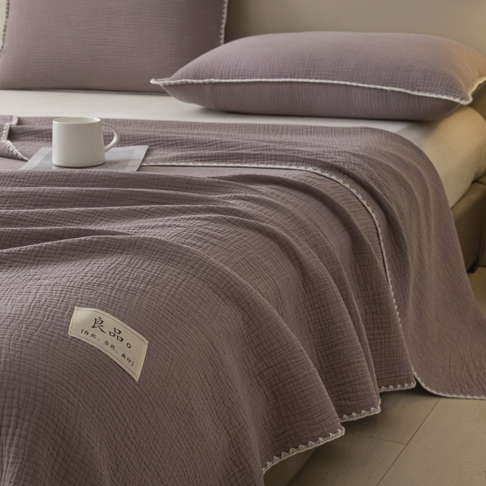 91家纺网 家纺一手货源 找家纺 博雅 2025新款全棉五层纱多功能盖毯 芋泥紫