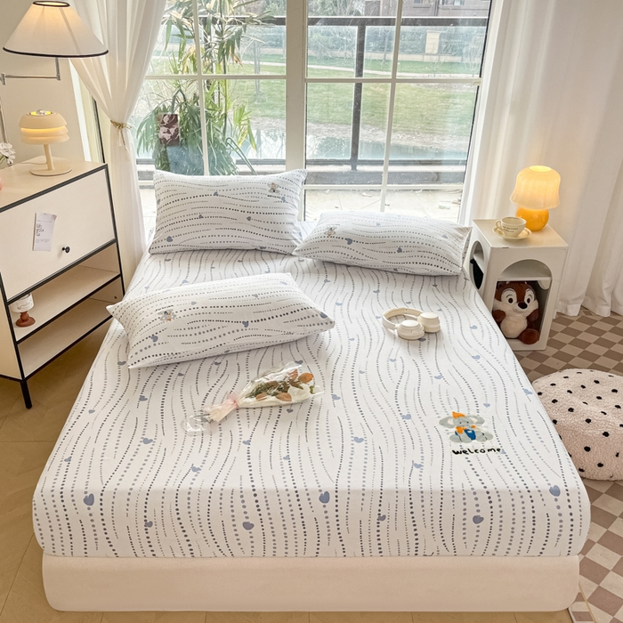 91家纺网 家纺一手货源 找家纺 博雅 2025新款全棉老粗布烫画床笠系列 心动-调皮象