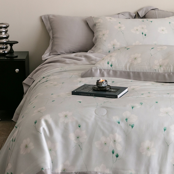 91家纺网 家纺一手货源 找家纺 立奥被业 2025年新款100%莱赛尔夏被莱赛尔夏被四件套天丝夏凉被 沁语-灰