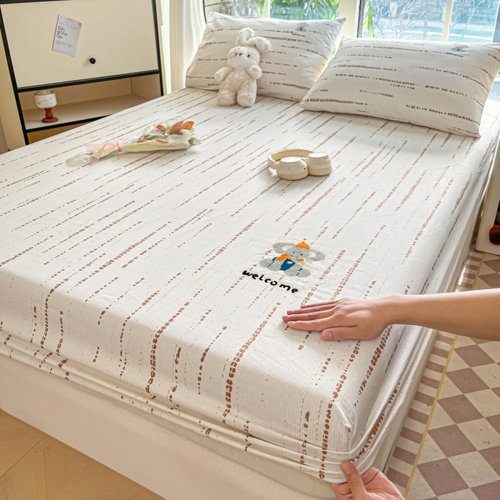 91家纺网 家纺一手货源 找家纺 博雅 2025新款全棉老粗布烫画床笠系列 纹理-调皮象