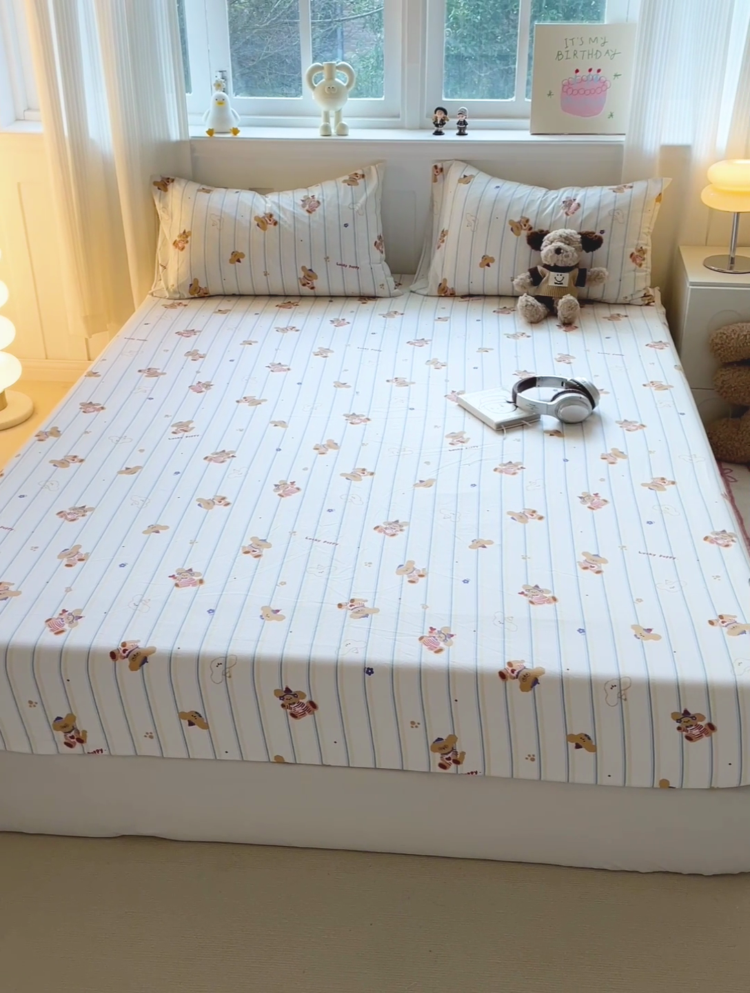 91家纺网 家纺一手货源 找家纺 仟人梦2025新款水洗棉印花床笠 心乐熊