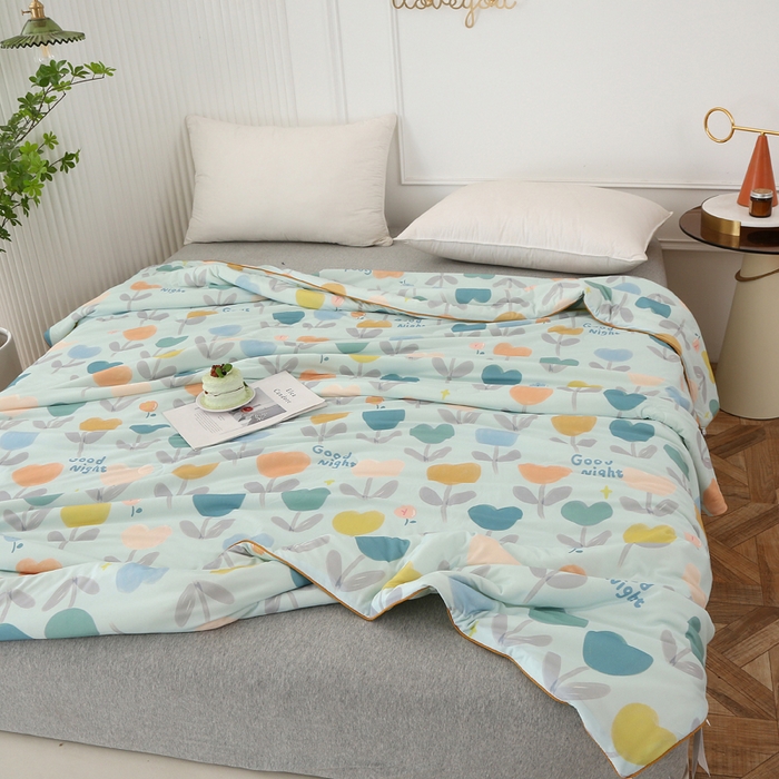 91家纺网 家纺一手货源 找家纺 薇玛仕 2025新款A类牛奶丝针织棉印花大豆夏凉被空调被儿童被 郁金香