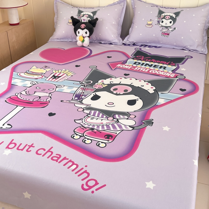 91家纺网 家纺一手货源 找家纺 博雅 2025新款三丽鸥全棉大版床笠-第二批 库洛米宝贝