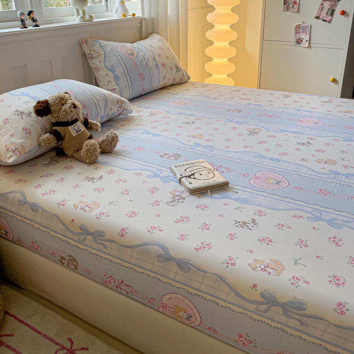 91家纺网 家纺一手货源 找家纺 仟人梦2025新款水洗棉印花床笠 田园喵