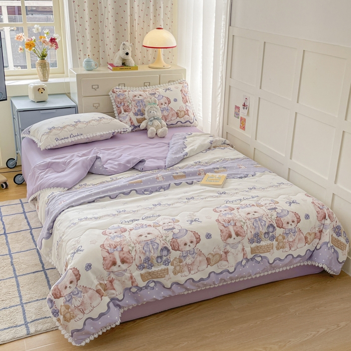 91家纺网 家纺一手货源 找家纺 老帅的工厂店 2025新款A类印花洛丽塔夏被（提供买家秀） 小狗茶话会