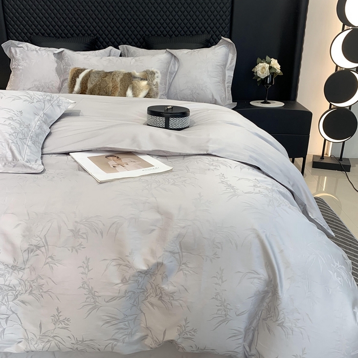 91家纺网 家纺一手货源 找家纺 莱豫 2025新款100支新疆阿克苏长绒棉提花四件套 托卡斯银灰