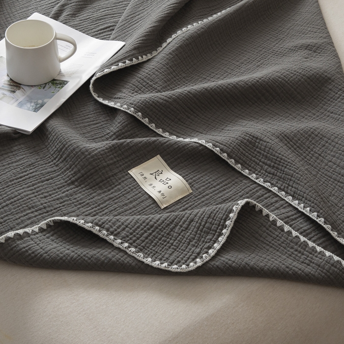 91家纺网 家纺一手货源 找家纺 博雅 2025新款全棉五层纱多功能盖毯 深灰