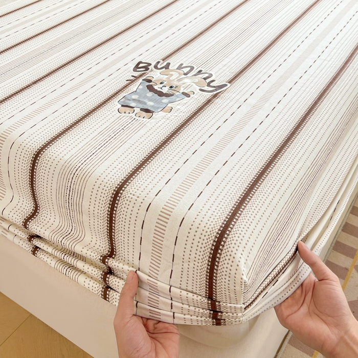 91家纺网 家纺一手货源 找家纺 博雅 2025新款全棉老粗布烫画床笠系列 条纹-Bunny兔