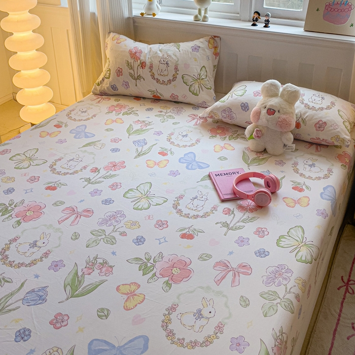 91家纺网 家纺一手货源 找家纺 仟人梦2025新款水洗棉印花床笠 莫莉兔